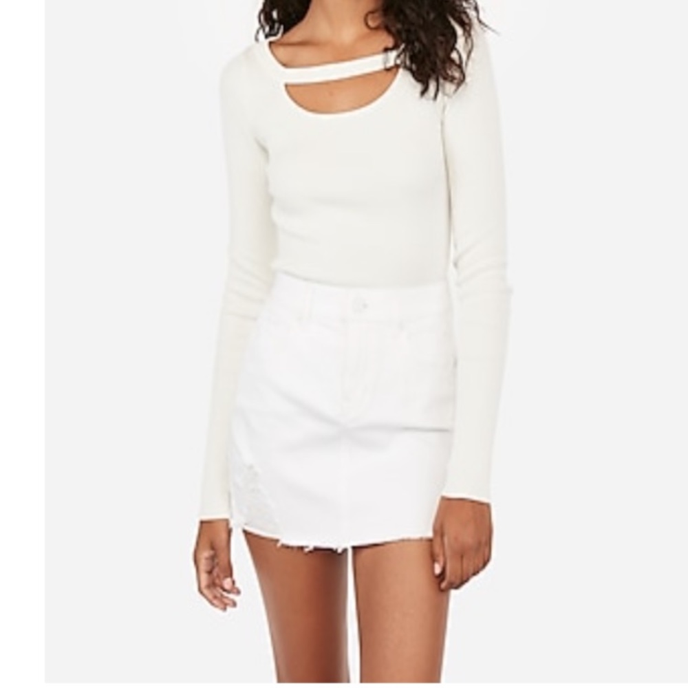 Mid Rise Straight White Denim Mini Skirt